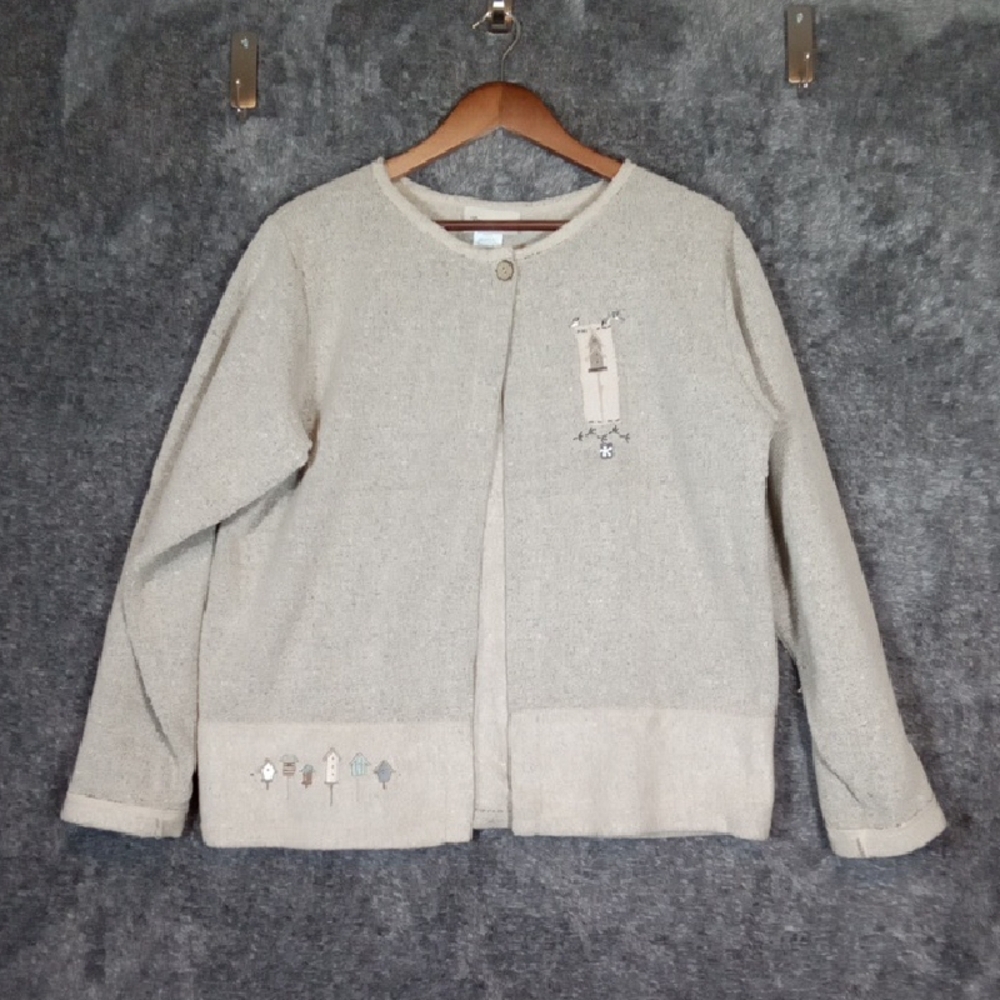 20th Street East By Morning Sun Open Cardigan Vintage Birds Houses Womens L